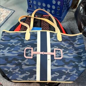 Blue Camo Tote with Pink Bit Accent and Tan Trim